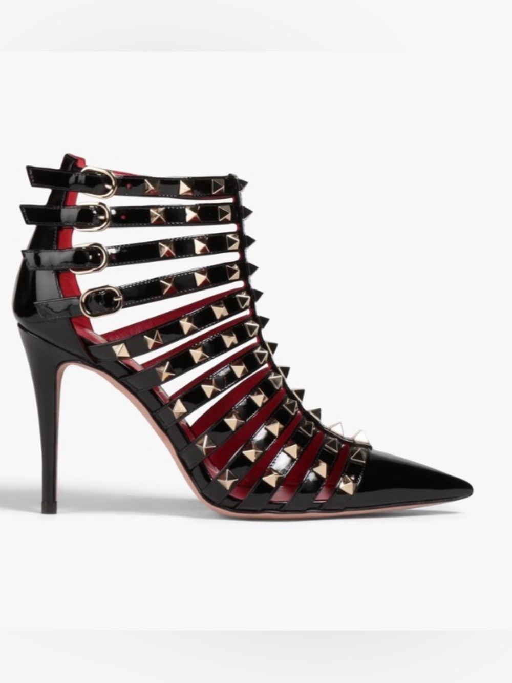Valentino Garavani Alcove Rockstud Black Caged Bootie Heels Size 39.5 US 9.5 NIB